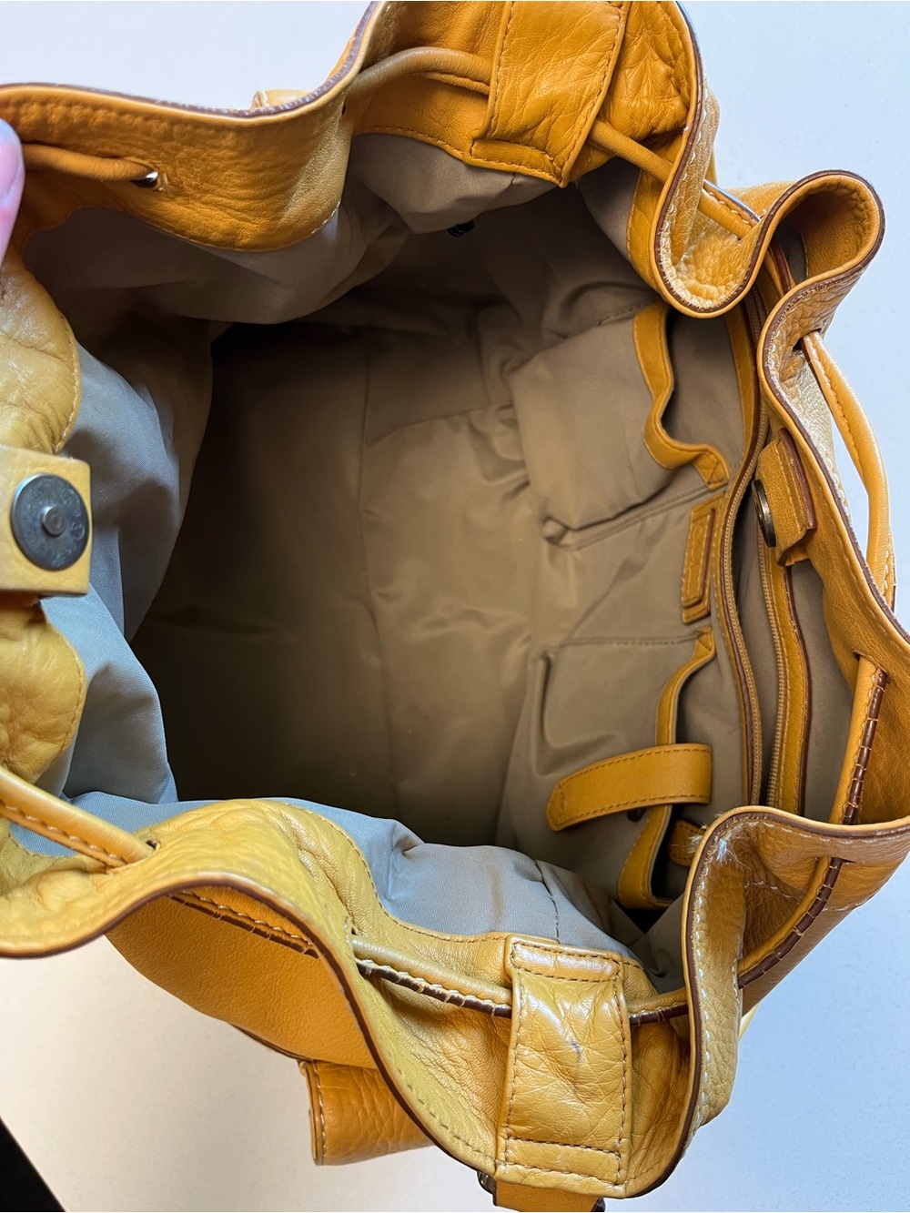 Cole Haan Mustard Leather Drawstring Shoulder Bag - Picture 9 of 14